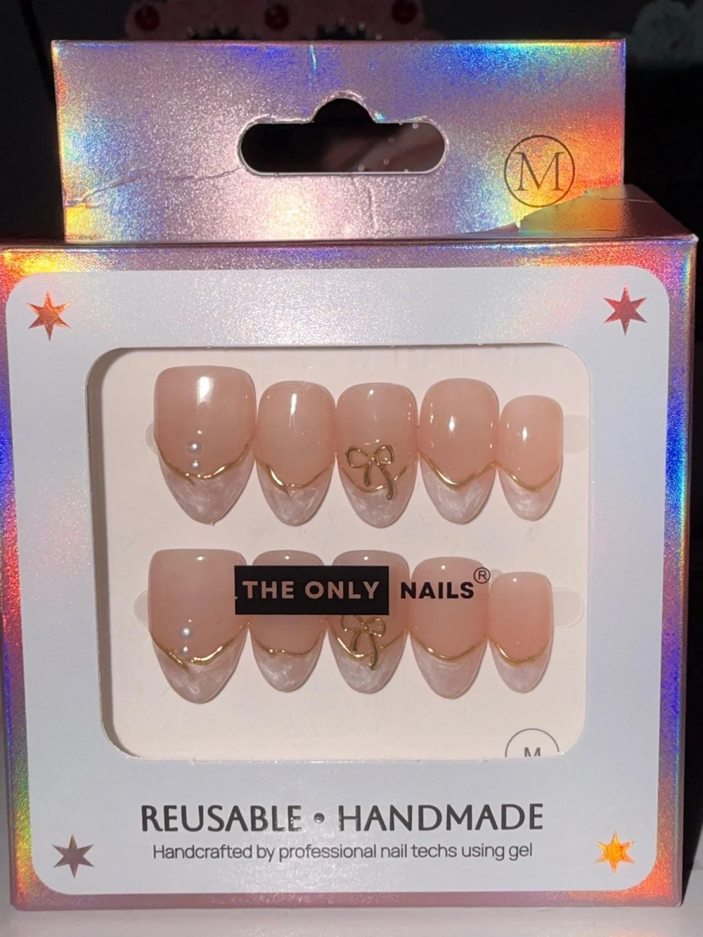 The Only Nails French Tip with Bow Accent Reusable Handmade Press-On Nail Set